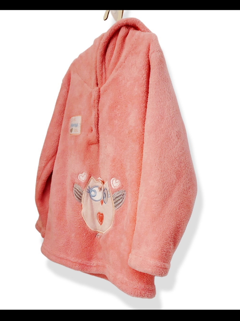 🌿DDG Darlings Girls 4T Pink Coral Fleece Hooded Owl Tunic Pullover Sweater - Picture 4 of 10